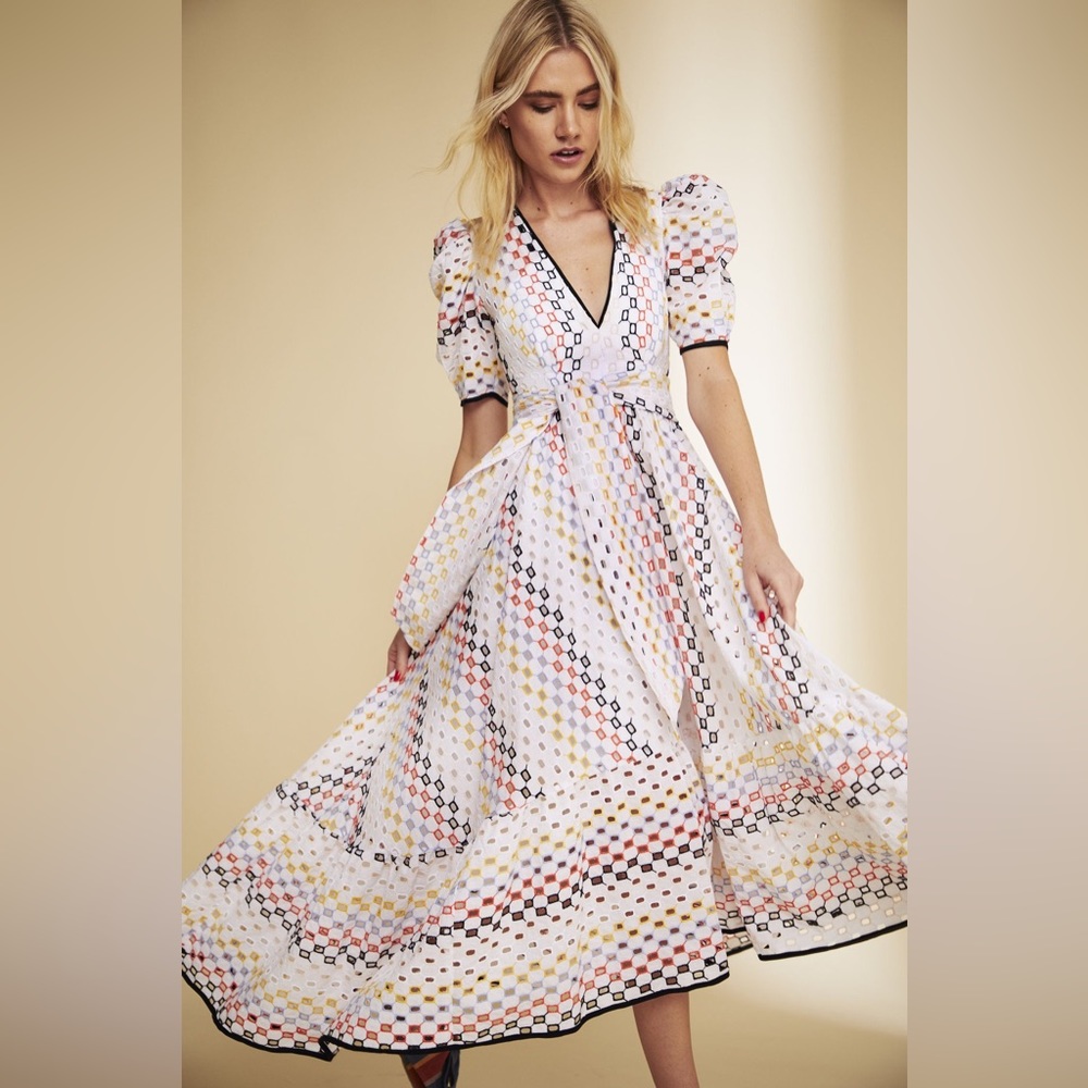 HUNTER BELL White Eyelet Multi-Color Midi